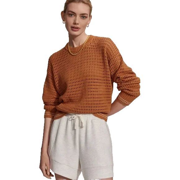 Varley Sweaters - Varley Women’s Fox Knit Crochet Crew Neck Sweater in Almond Size M NWT
